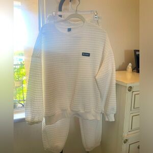 White Waffle Knit Sweatshirt and Joggers Set